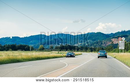 Schiltach, Germany - Jun 10, 2018: German Highway With Luxury Chevrolet Corvette Convertible Cabriol