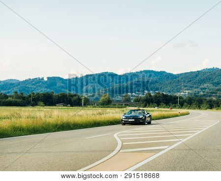 Schiltach, Germany - Jun 10, 2018: German Highway With Luxury Chevrolet Corvette Convertible Cabriol