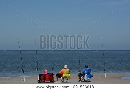 Fishing On Fernandina Beach, Cumberland Sound, Fort Clinch State Park, Nassau County, Florida Usa