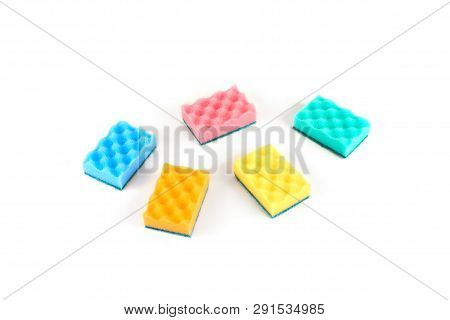 Set Of Kitchen Sponges Isolated On The White Background.