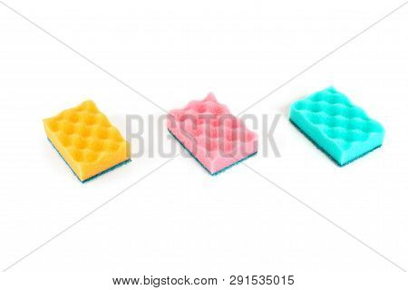 Set Of Kitchen Sponges Isolated On The White Background.