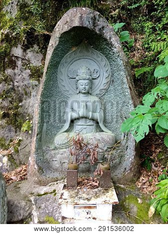 A Wonderful In Stone Carved Buddha Figure Located In The Nakatosa Area On The Shinkoku Island, Japan