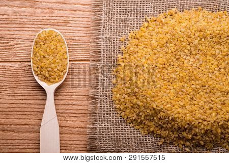 Groats Burghul Close Up. Indigrient Dishes. Healthy Food