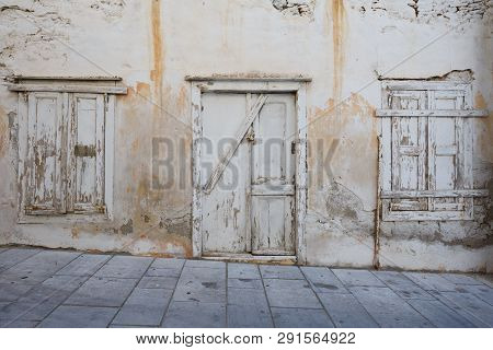 Abandoned Building In Ermoupoli Town On Syros Island In Greece.