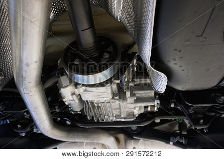 Technical Photo. The Structure Of The Modern Car. Main Gear And Propeller Shaft.