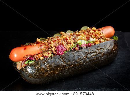 Homemade Hot Chili Dog With Onions And Sauce.