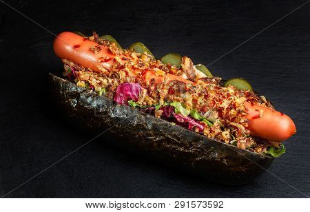 Homemade Hot Chili Dog With Onions And Sauce.