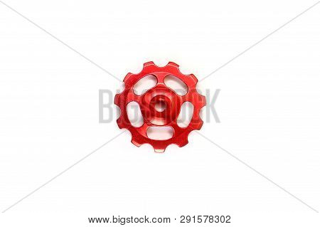 Red Roller, Gear For Bicycle Rear Derailleur Isolated On White Background