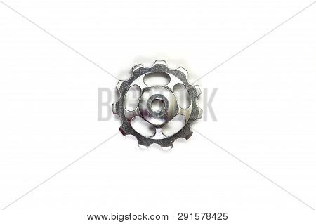 Silver Roller, Gear For Bicycle Rear Derailleur Isolated On White Background