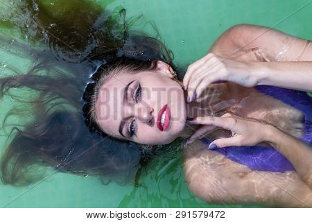Wet Model Takes A Shower And Swims In Clothes, Wet Clothing, Wet Look Womens, Sauna And Swimming Poo