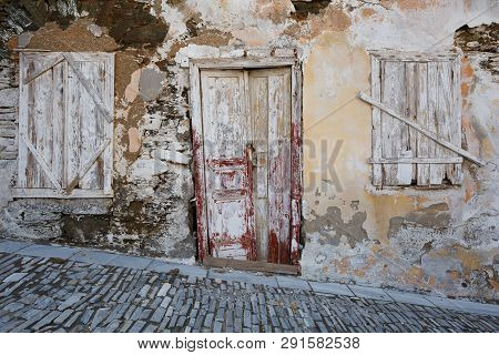 Abandoned Building In Ermoupoli Town On Syros Island In Greece.