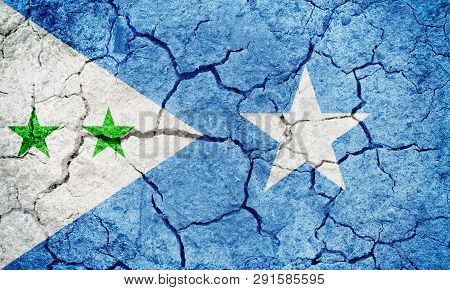 Galmudug State Flag, Autonomous Region In Central Somalia, On Dry Earth Ground Texture Background