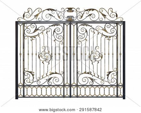 Openwork Arched Gate With Decor In The Old Style.  Isolated Over White Background.