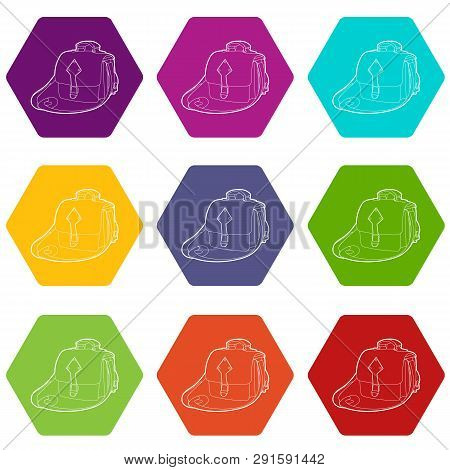 Postal Bag Icons 9 Set Coloful Isolated On White For Web