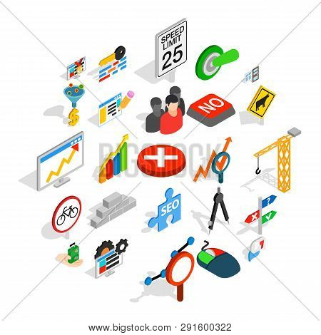 Determination Icons Set. Isometric Set Of 25 Determination Icons For Web Isolated On White Backgroun