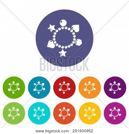 Charm Bracelet Icons Color Set For Any Web Design On White Background
