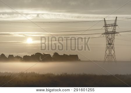 Sunrise Durgerdam Amsterdam, Foggy, Fog, Yellow Light In The Sky