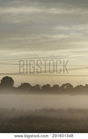 Sunrise Durgerdam Amsterdam, Foggy, Fog, Yellow Light In The Sky
