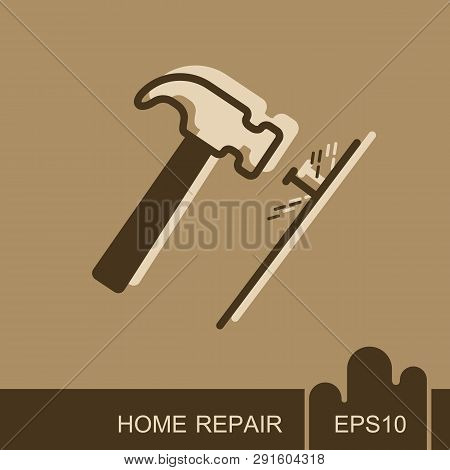 Hammer And Nails Icon. Construction, Repair And Building Vector Design And Illustration