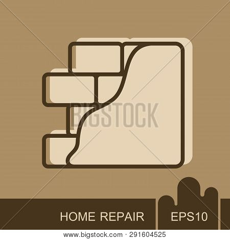 Brick Wall With Plaster Or Plastering Icon. Construction, Repair And Finishing Works, Vector Design