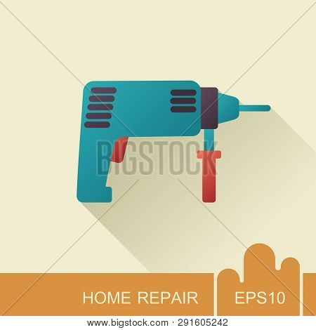 Electric Hammer Drill Icon. Household Electric Instrument For Boring Wood And Metal With Screwdriver