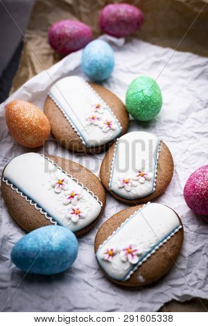 Easter Pastries, Butter Cookies. Iced Egg Cookies.