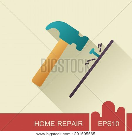 Hammer And Nails Icon. Construction, Repair And Building Vector Design And Illustration