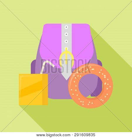 Pink Backpack Lunchbox Icon. Flat Illustration Of Pink Backpack Lunchbox Icon For Web Design