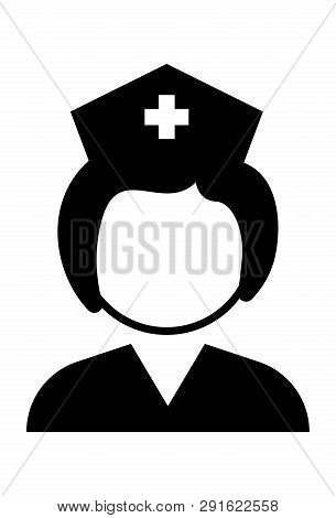 This Vector Image Shows A Female Nurse In Glyph Icon Design. It Is Isolated On A White Background.