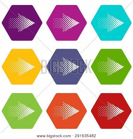 Halftone Rigth Arrow Icons 9 Set Coloful Isolated On White For Web