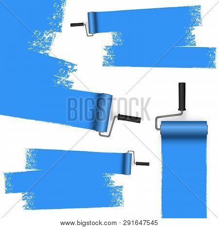Eps 10 Vector Illustration Isolated On White Background With Paint Rollers And Painted Markings Colo