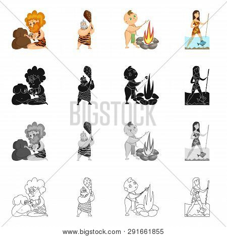 Vector Illustration Of Evolution  And Prehistory Logo. Set Of Evolution  And Development  Stock Symb