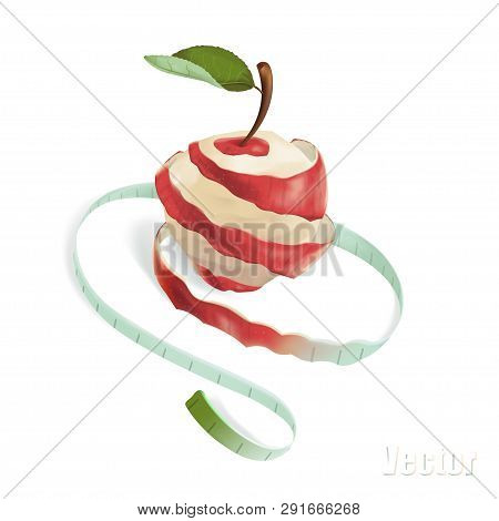 The Illustration Shows An Apple, Which Was Cut In A Spiral. The Spiral Passes Into The Measuring Tap