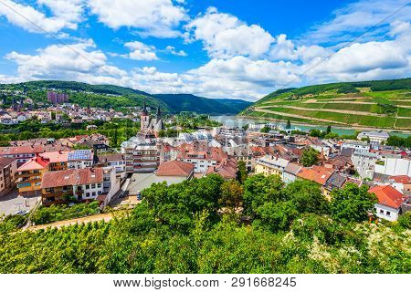 Bingen Am Rhein Town Aerial Panoramic View In The Rhine Valley In Germany