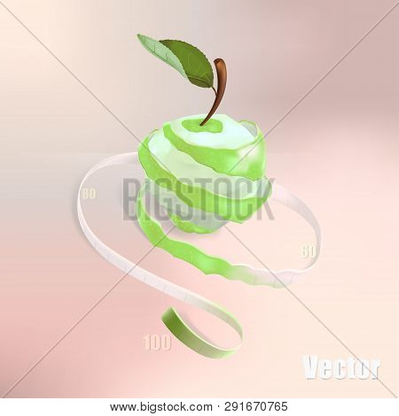 The Illustration Shows A Green Apple, Which Was Cut In A Spiral. The Spiral Passes Into The Measurin