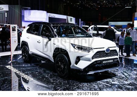 Geneva, Switzerland - March 10, 2019: Motor Car Toyota Rav4 Presented At The Annual Geneva Internati