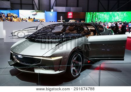 Geneva, Switzerland - March 10, 2019: Electic Vehicle Gfg Style Sibylla Presented At The Annual Gene