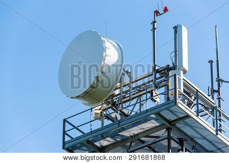 Antenna On A Top Of Tower At Schockl Mountain In Graz. Wireless Technology Concept.