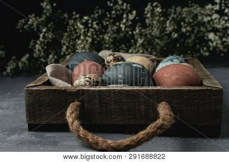 Spring Easter Minimal Background Rustic Style Composition - Organic Naturally Dyed Easter Eggs
