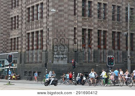Amsterdam, Netherlands - July 10, 2017: People Walk By Amsterdam City Archives (stadsarchief Amsterd