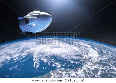 Cargo Spacecraft In Low-earth Orbit. Elements Of This Image Furnished By Nasa.