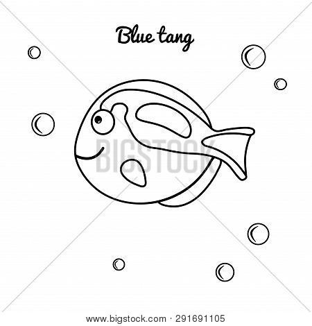Sea Animal Blue Tan. Vector Marine Character For Coloring Book For Kids. Thick Contour Suitable For 