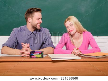 Student Life. Lesson And Blackboard. Teachers Day. Modern School. Knowledge Day. Couple Of Man And W