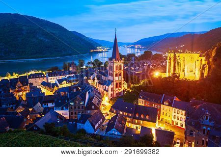 Bacharach Aerial Panoramic View. Bacharach Is A Small Town In Rhine Valley In Rhineland-palatinate, 