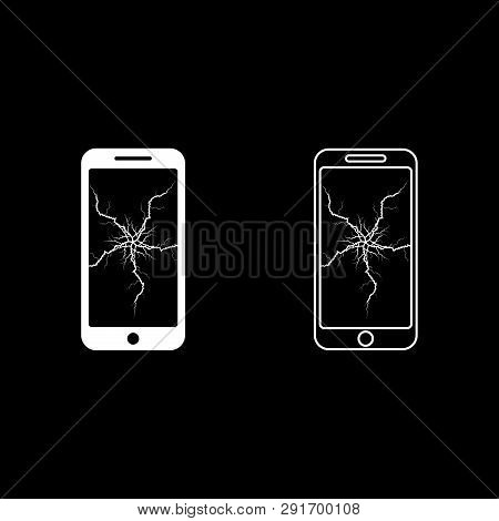 Smartphone With Crack On Display Broken Modern Mobile Phone Shattered Smartphone Screen Phone With B