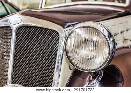 Retro Car. Part Of A Vintage Car Close Up.