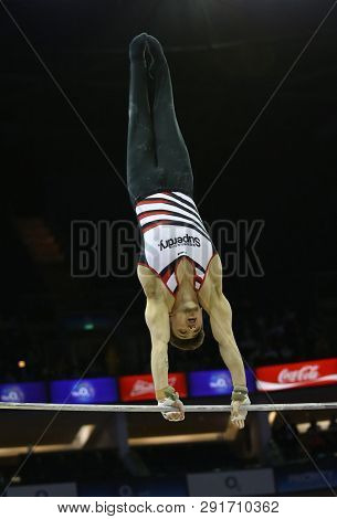 LONDON, ENGLAND - MARCH 23 2019: Sam Oldham of Great Britain performs during the Superstars if Gymnastics at The O2 Arena, London, United Kingdom.