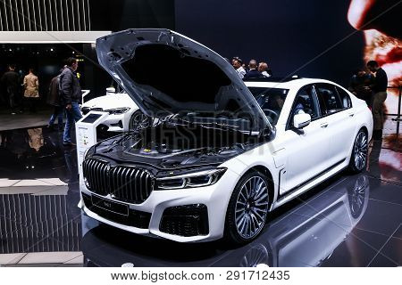 Geneva, Switzerland - March 11, 2019: Motor Car Bmw 745e (g11) Presented At The Annual Geneva Intern