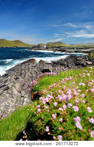 Beautiful View Of Valentia Island Lighthouse At Cromwell Point. Locations Worth Visiting On The Wild