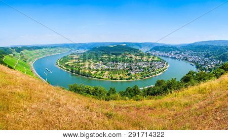 Boppard Town Aerial Panoramic View From Gedeonseck Viewpoint. Boppard Is The Town In The Rhine Valle